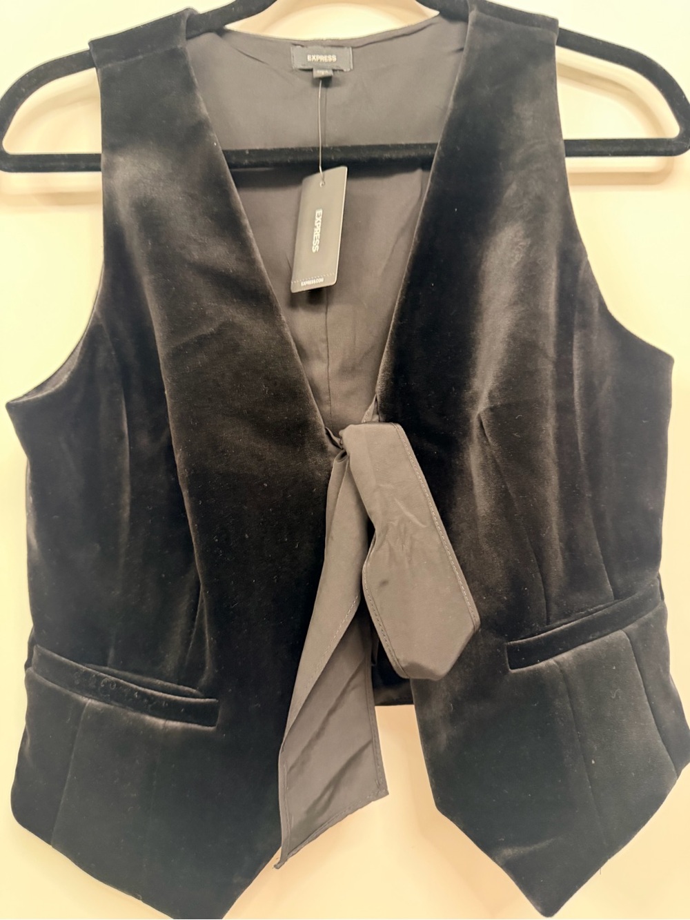Express Black Velvet Tie-Front Vest